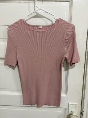 Slim Ribbed Short Sleeve Tee in Dusty Pink